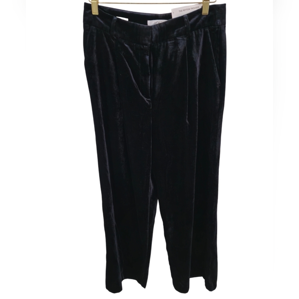 NWT LOFT The Peyton Trouser Black Velvet Wide Pants Size 6